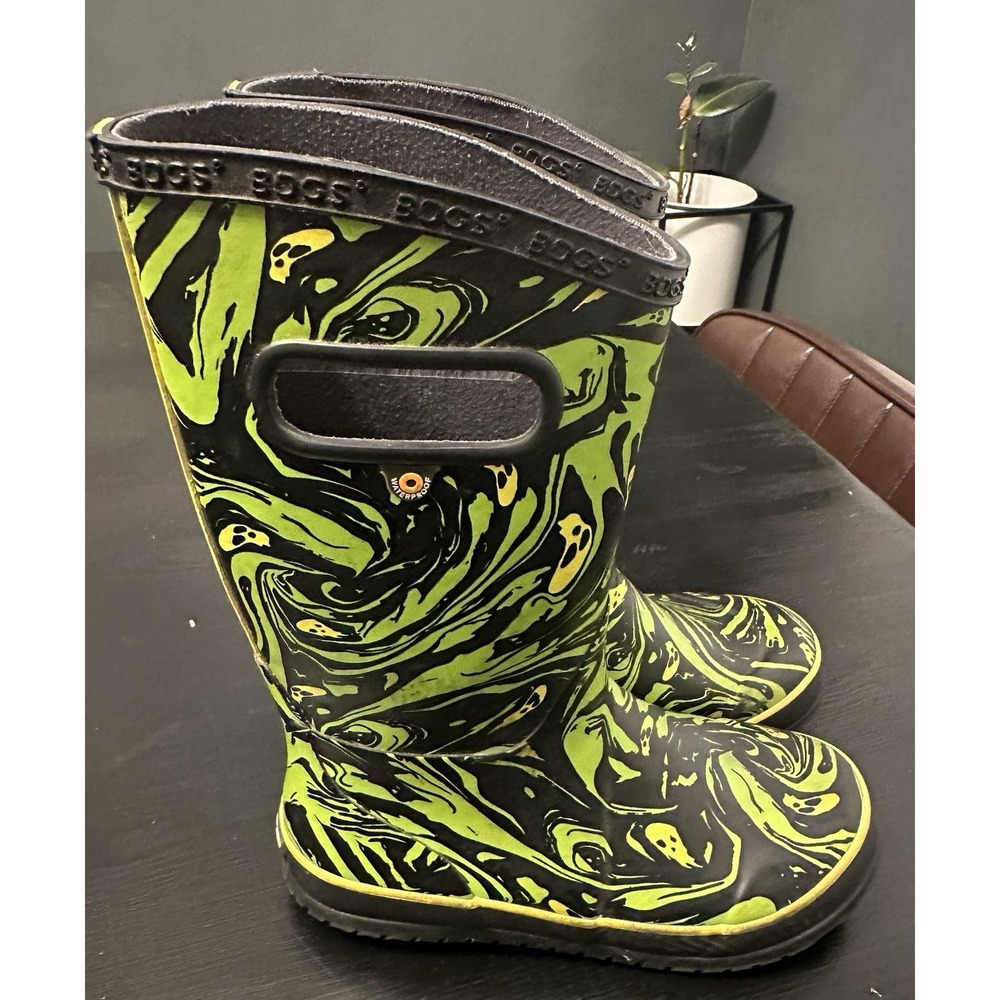 Bogs Rain Boots Youth Unisex 3 Neo Classic Spooky Yellow Green Waterproof Rubber